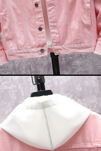 Cool Guys Jacket Solid Broken Hole Long-Sleeved Spread Collar Relaxed Button Denim Jacket