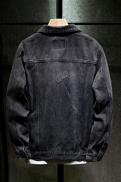 Guy's Freestyle Jacket Plain Chest Pocket Lapel Collar Regular Button Down Denim Jacket