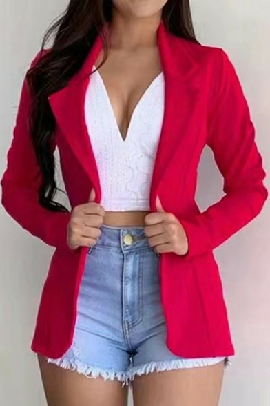 Leisure Womens Blazers Solid Notched Lapel Open-Front Long Sleeve Short Blazers