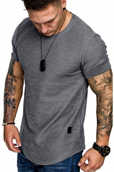 Men's Comfortable T-Shirt Pure Color Short Sleeve Round Neck Loose Fit T-Shirt