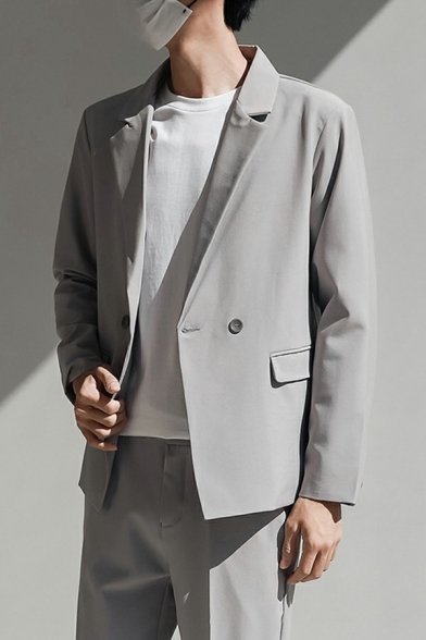 Men's Stylish Suit Blazer Pure Color Long-Sleeved Lapel Collar Single Button Pocket Detail Suit Blazer