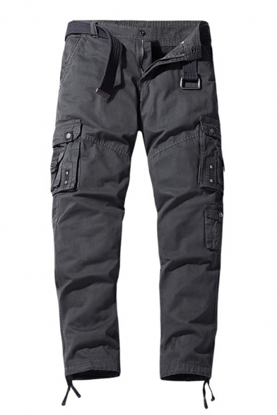 Popular Mens Cargo Pants Pure Color Zip Placket Mid Rise Regular Fit Cargo Pants