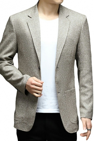Trendy Men Jacket Pure Color Long Sleeve Lapel Collar Fitted Double Buttons Suit Blazer