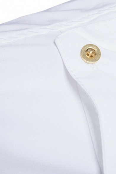 Unique Mens Shirt Plain Applique Button Design Turn-Down Collar Long Sleeve Slim Shirt