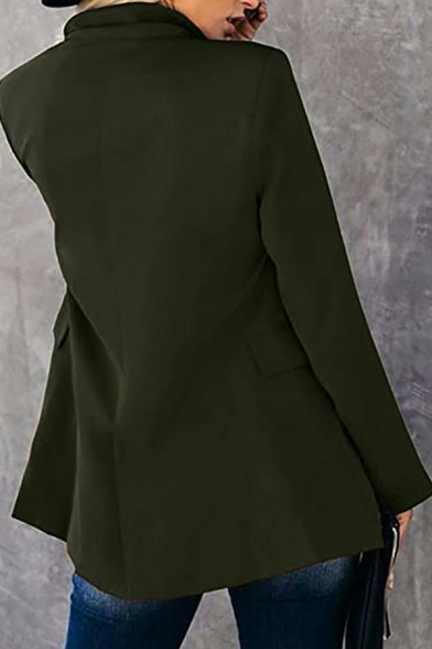 Vintage Ladies Plain Blazer Lapel Collar Double Breasted Loose Fitted Suit Jacket with Flap Pockets