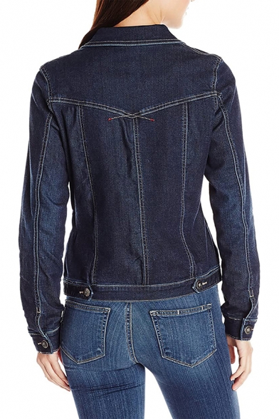 Classic Denim Jacket Spread Collar Faded Wash Button Down Regular Fit Denim Jacket for Women