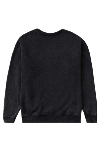 Dashing Mens Sweatshirt Pure Color Round Neck Long-Sleeved Rib Cuffs Loose Fit Sweatshirt