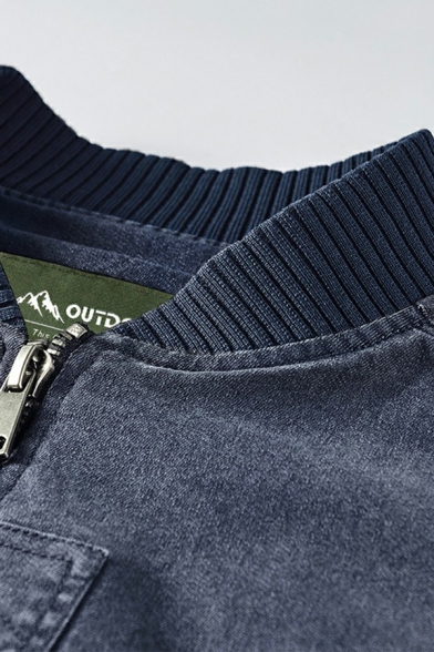 Freestyle Guys Jacket Contrast Color Long-Sleeved Stand Collar Regular Zip Up Denim Jacket