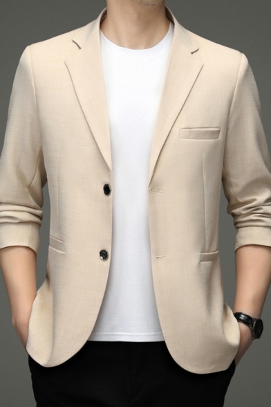 Guys Fashion Blazer Solid Front Pocket Regular Fit Lapel Collar Button Closure Blazer