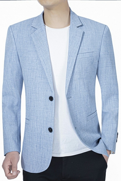 Men's Stylish Suit Jacket Pure Color Lapel Collar Button Closure Pocket Detail Suit Jacket