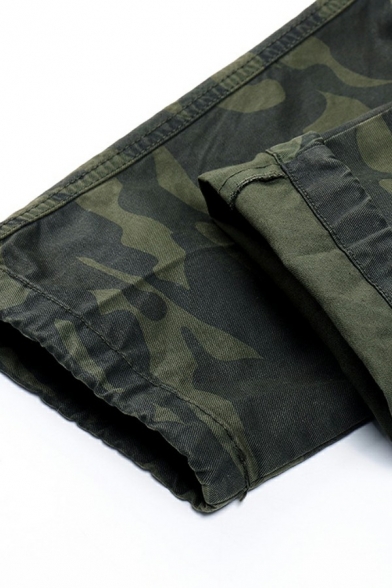 Modern Mens Cargo Pants Camouflage Button Placket Mid Rise Regular Fit Cargo Pants with Pocket