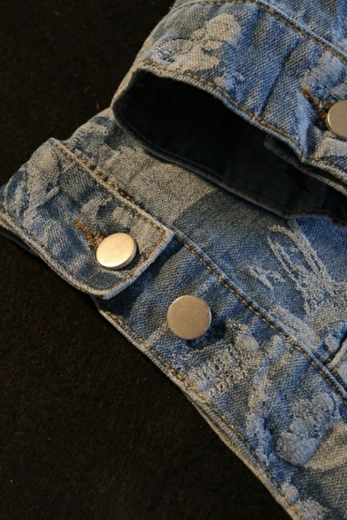 Boy's Hot Jacket Contrast Color Spread Collar Loose Long Sleeves Button down Denim Jacket