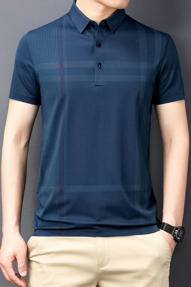 Casual Guys Polo Shirt Stripe Patterned Button Fitted Short-sleeved Polo Shirt