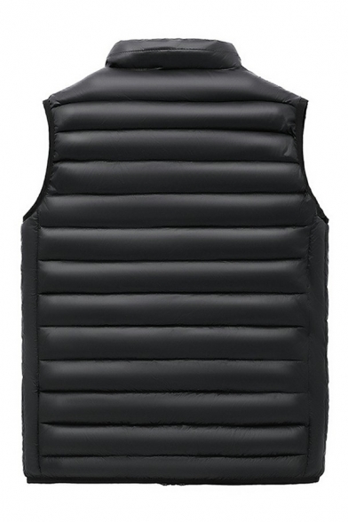 Casual Mens Vest Stand Collar Pure Color Thicken Zip Closure Regular Fit Vest with Pocket