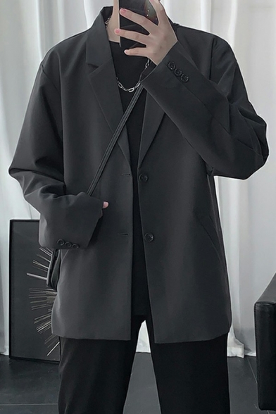 Fashionable Men's Suit Jacket Solid Color Lapel Collar Button Closure Pocket Detail Suit Jacket