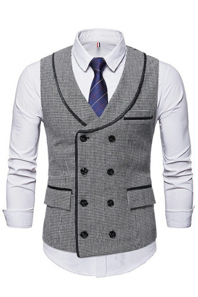 Men Casual Suit Vest Pure Color V-neck Double Breasted Pocket Detail Suit Vest