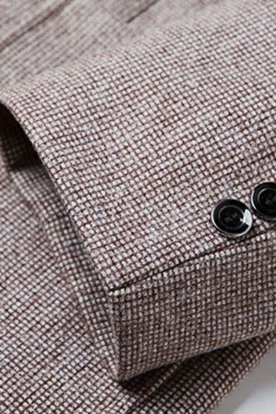 Men's Vintage Suit Jacket Pure Color Lapel Collar Button Closure Pocket Detail Suit Jacket