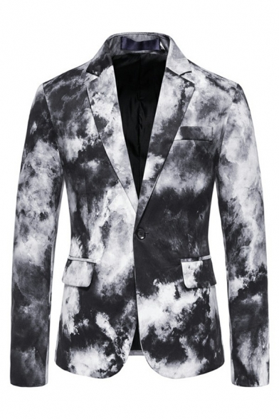 Mens Casual Blazer Tie Dye Print Long Sleeve Lapel Collar Skinny Single Button Suit Blazer