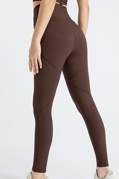 Simple Yoga Leggings High Waist Contrast Stitching Ankle Length Slim Fitted Gym Leggings for Women