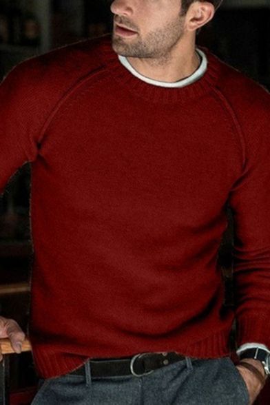 Street Look Boy's Sweater Whole Colored Crew Neck Rib Trim Long Sleeves Regular Sweater