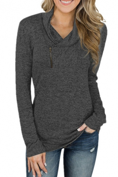 Unique Womens Sweatshirt Space Dye Zipper Detail Print Slim Fitted Pullover Sweatshirt