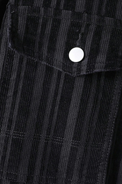Urban Jacket Stripe Print Button Closure Long Sleeve Spread Collar Regular Fit Denim Jacket for Men