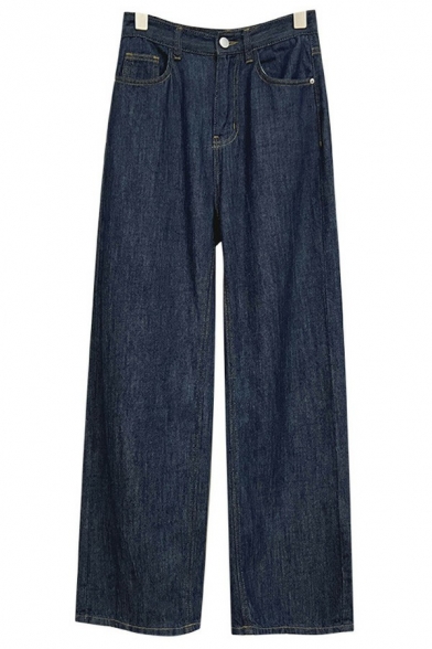 Urban Ladies Jeans Darkwash Blue Zip Fly High Waist Straight Denim Pants