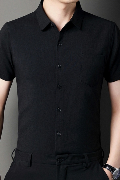 Fashionable Mens Shirt Solid Turn-down Collar Regular Short-Sleeved Button Closure Shirt