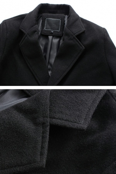 Guys Chic Coat Solid Color Long Sleeve Lapel Collar Regular Fitted Button Fly Pea Coat