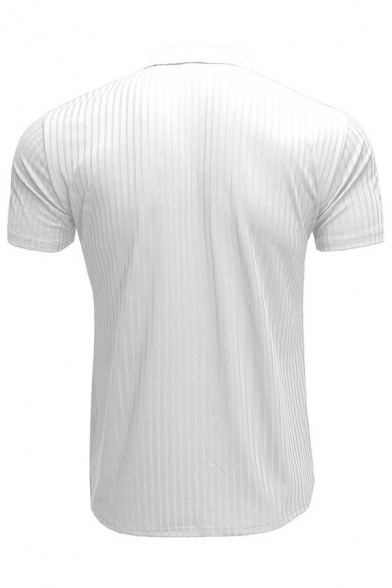 Men Retro Polo Shirt Stripe Patterned Button Slim Fit Short-sleeved Polo Shirt