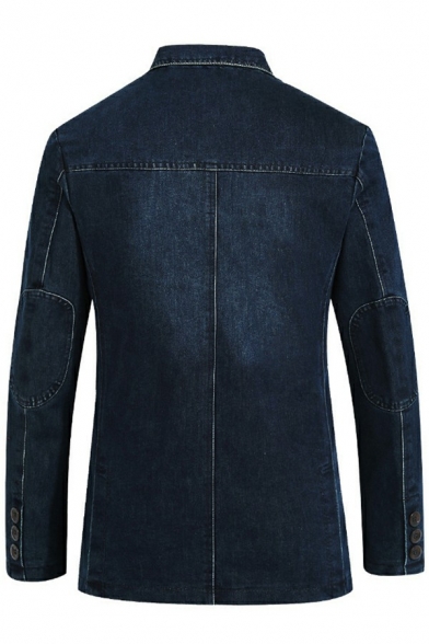 Men Urban Jacket Solid Long Sleeve Pocket Regular Button Lapel Collar Denim Jacket for Men