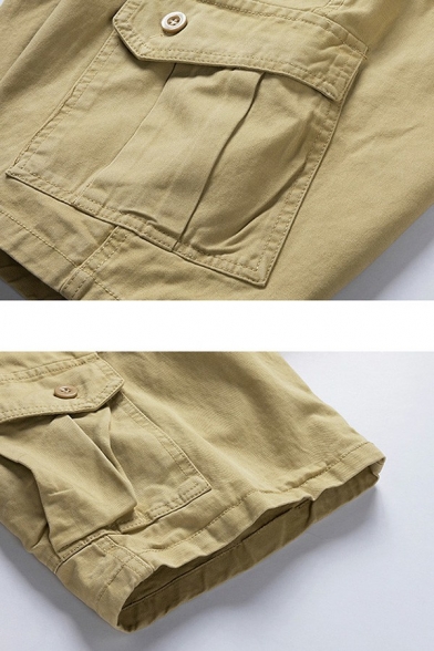 Modern Cargo Shorts Solid Color Zip Closure Pocket Detail Mid Rise Cargo Shorts for Men