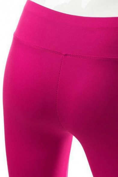 Sporty Womens Pants Plain Elastic Waist Low Rise Flared Trousers