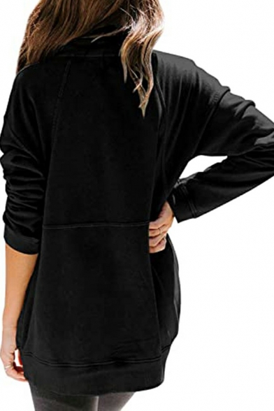 Stylish Ladies Sweatshirt Embroidery Detail Half Zip Turn Down Collar Long Sleeve Sweatshirt