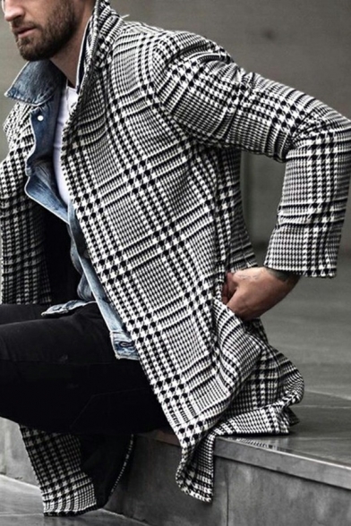 Boy's Street Style Coat Plaid Pattern Long Sleeve Spread Collar Regular Button-up Pea Coat