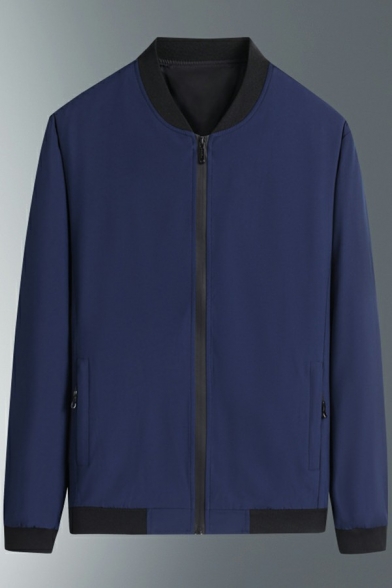 Fancy Mens Jacket Contrast Trim Stand Collar Long Sleeve Regular Fit Baseball Jacket
