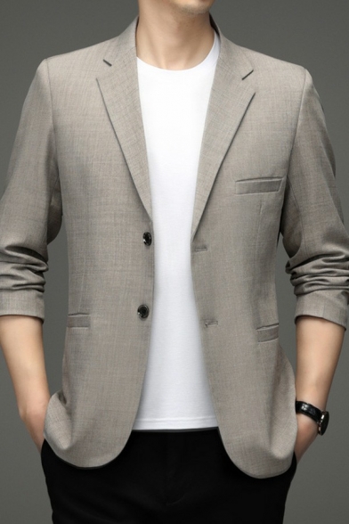 Guys Fashion Blazer Solid Front Pocket Regular Fit Lapel Collar Button Closure Blazer