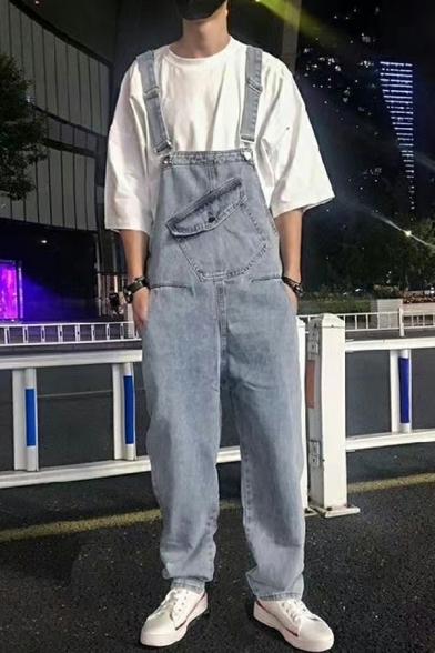 Guys Leisure Overalls Whole Colored Loose Fit Front Pocket Full Length Denim Overalls