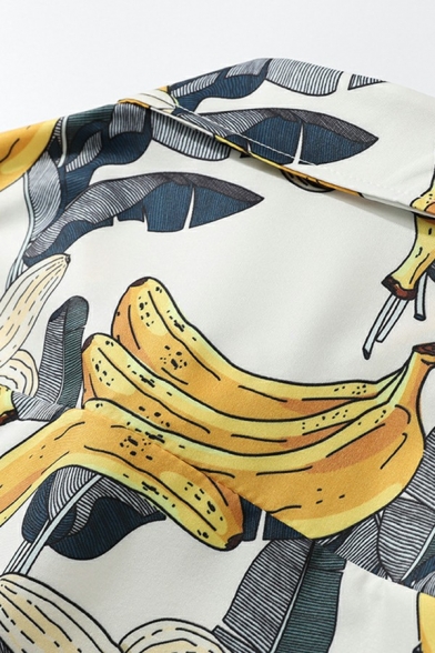 Hot Shirt Banana Printed Half Sleeve Oversized Point Collar Button Closure Shirt for Men