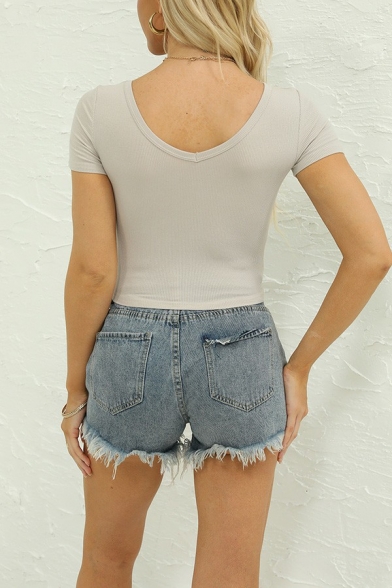 Leisure Girls T-Shirt Plain Round Neck Short Sleeve Cropped T-Shirt