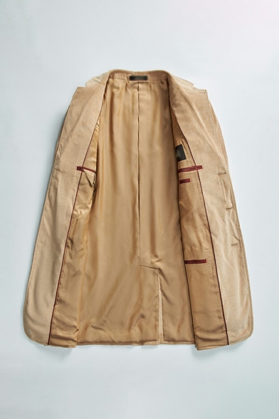 Men's Casual Suit Blazer Solid Color Long-Sleeved Lapel Collar Button Closure Pocket Detail Suit Blazer