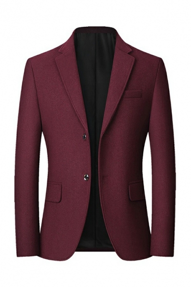 Men's Modern Suit Jacket Solid Color Lapel Collar Button Closure Pocket Detail Suit Jacket