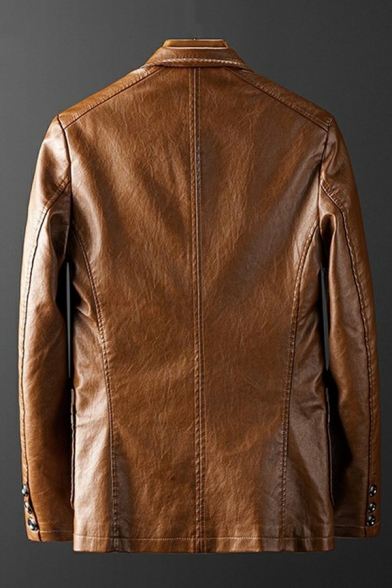 Popular Mens Leather Jacket Lapel Collar Pocket Detail Button Closure Leather Jacket