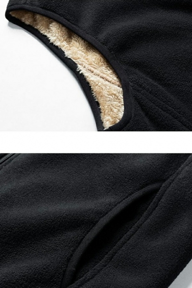 Basic Mens Fleece Vest Stand Collar Pure Color Zip Closure Regular Fit Vest with Pocket