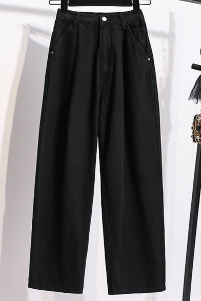 Classical Solid Color Pants Zipper Placket High Waist Long Straight Cargo Pants for Women