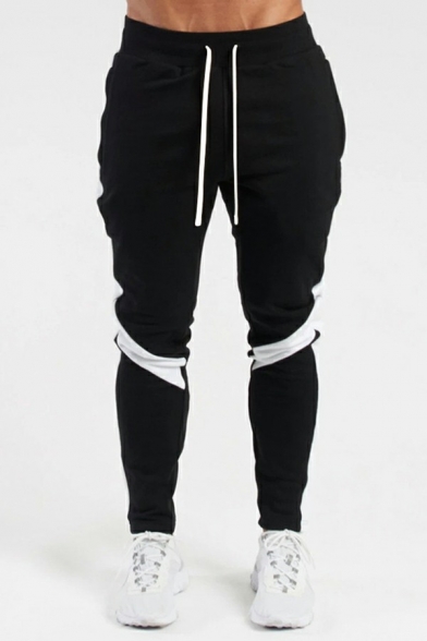 Fashionable Pants Contrast Line Drawstring Waist Slim Fitted Long Length Pants for Boys