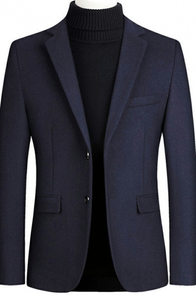Men Casual Suit Jacket Pure Color Long-Sleeved Lapel Collar Button Closure Pocket Detail Suit Jacket