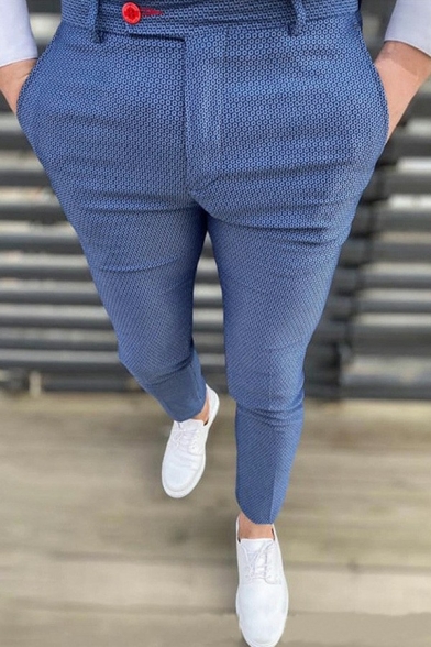 Popular Men Pants Plain Pocket Designed Mid Rise Full Length Slim Fitted Zip Placket Pants