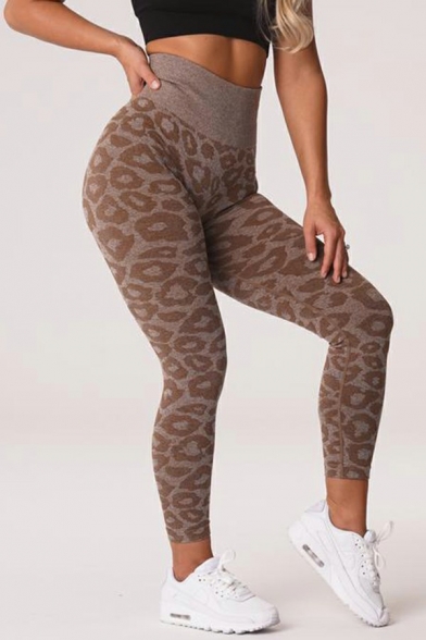 Sexy Womens Leggings Leopard Printed Elastic Waist High Rise Yoga Leggings