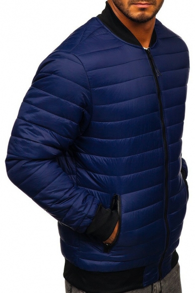 Dashing Guy's Coat Contrast Trim Pocket Stand Collar Long Sleeve Slim Fit Baseball Jacket